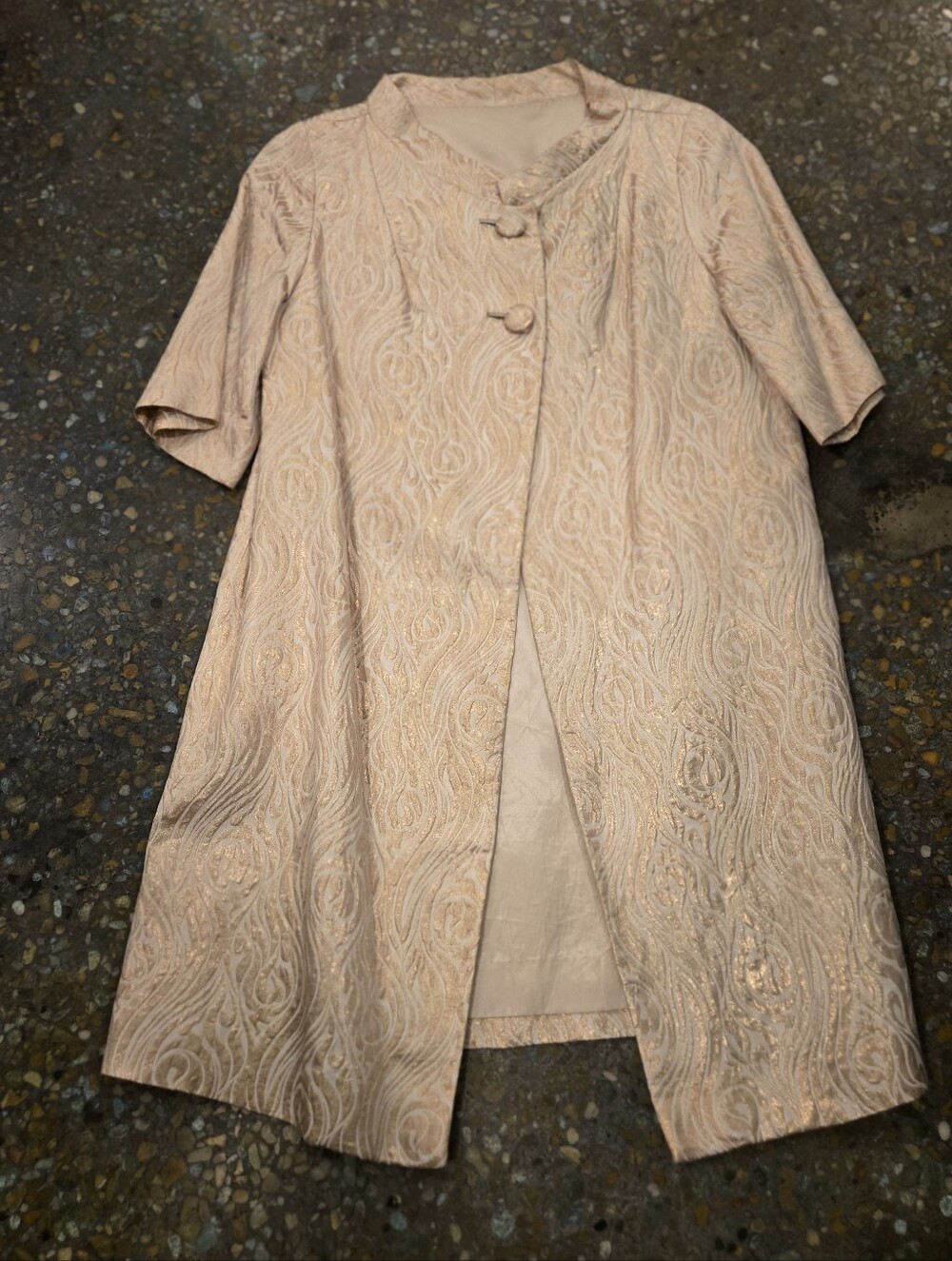 Textured Brocade Short-Sleeve Coat